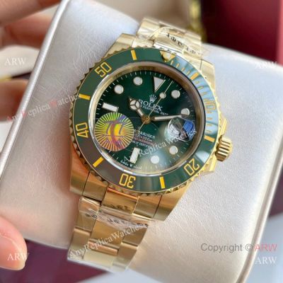 Replica Rolex Submariner 40mm Watch Green Ceramic Bezel Yellow Gold